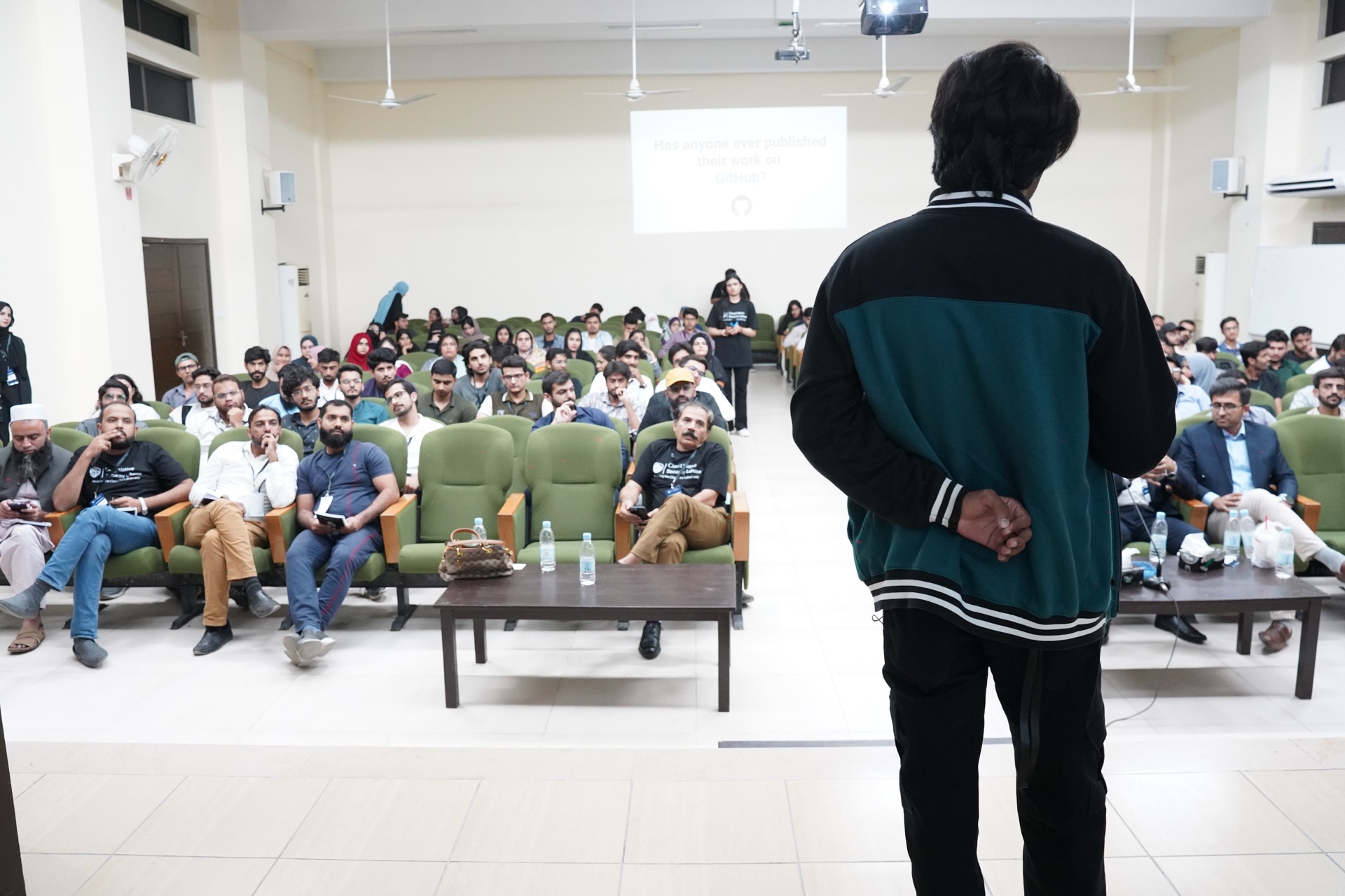 Mahad speaking at Hacktoberfest Lahore 2025